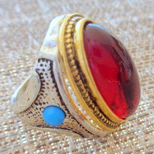 NATURAL RED RUBY GEMSTONE YELLOW GOLD MEN,WOMAN,